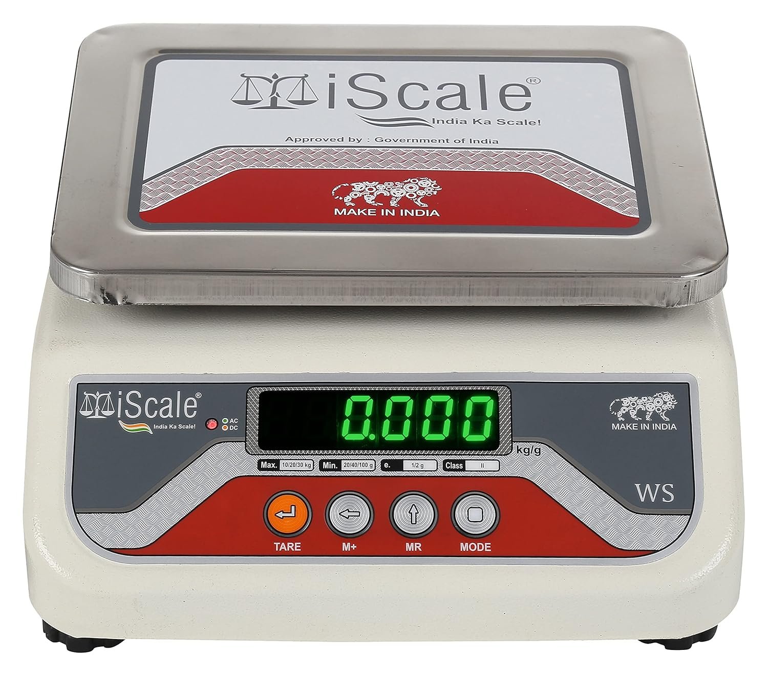 iScale i-04, 20kg x 1g, Electronic Weighing Scale with Front & Back Green double Display, Stainless 